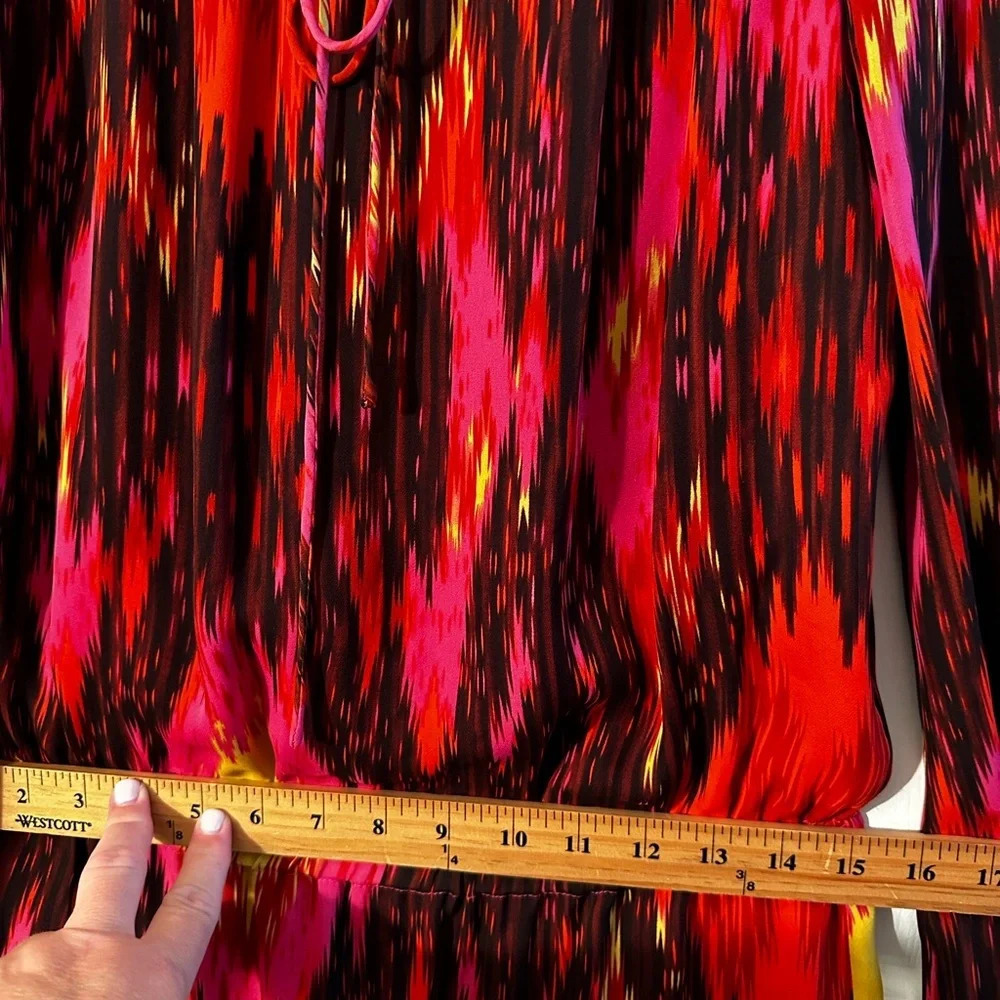HAUTE HIPPIE HH Silk Haute Hippie Ikat Elevated Basics Red L/Sleeve Tunic Top S - Picture 16 of 16
